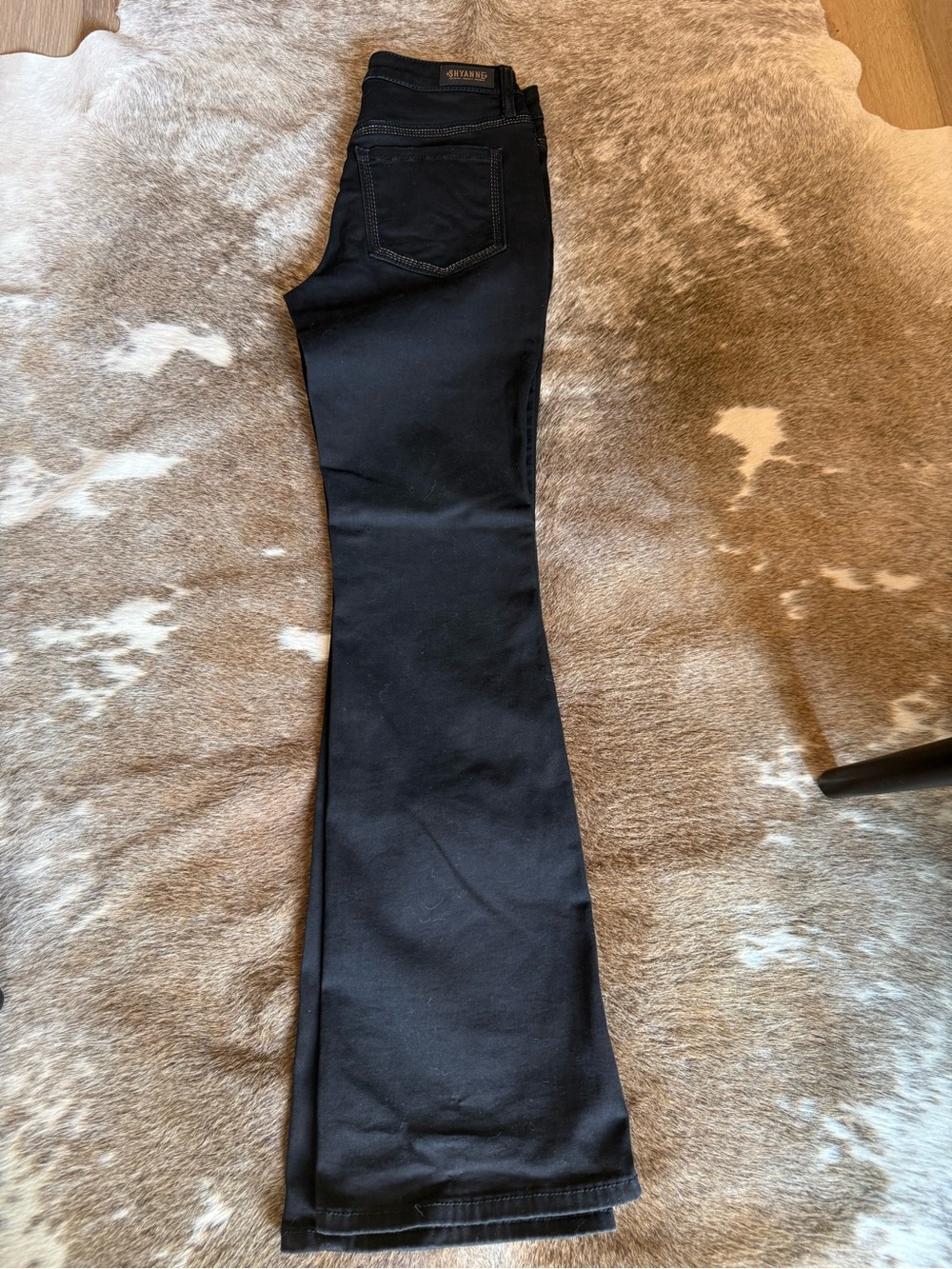 Shyanne Black Women's Flare Jeans with gold & silver stitching